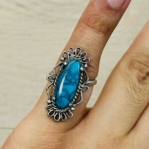 Blue Green Turquoise Stone Ring, size 6